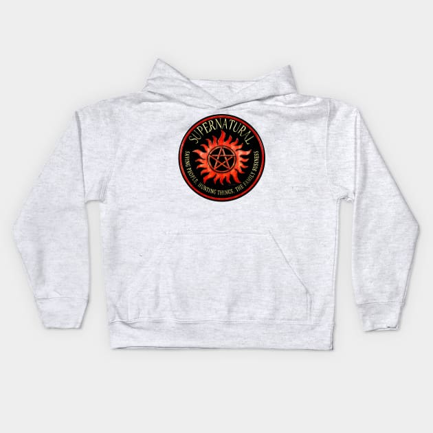 Supernatural Saving People Hunting Things The Family Business Ring Patch Red Rust2 Kids Hoodie by Ratherkool